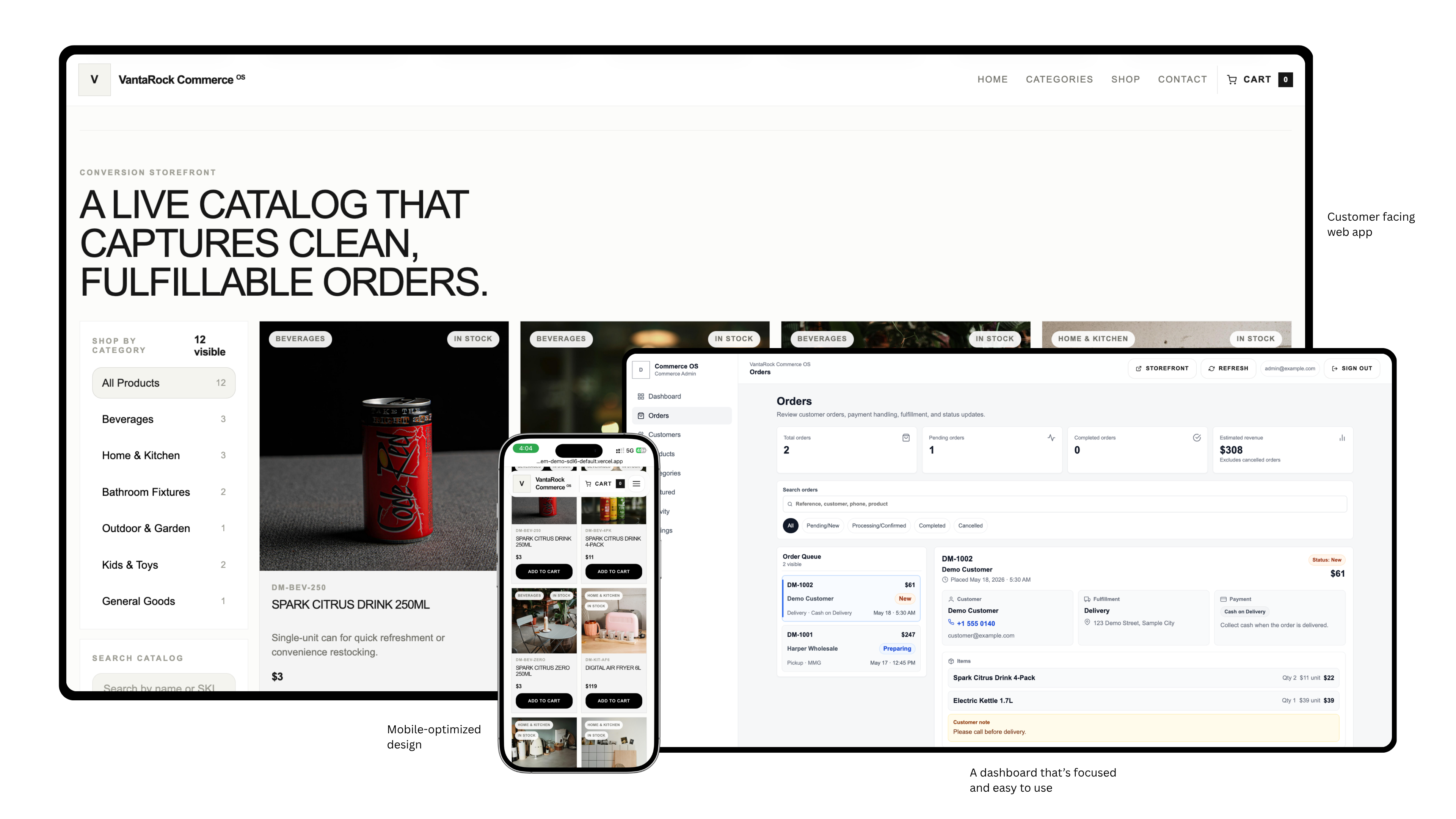 VantaRock Ordering System product catalog and order screen